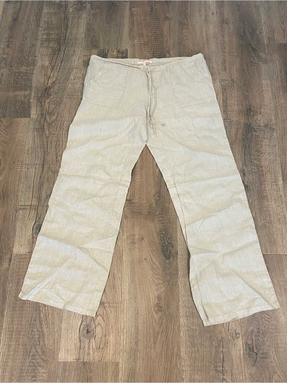 Victoria's Secret Linen Wide Leg Pants Beige Drawstring Size 10 Flowy